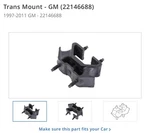 New Genuine Gm White Transmission Mount 22146688 / 3.4L. 3.8L. 3.6L. 3.5L, 3.9L.. Fixed Price $120.00.