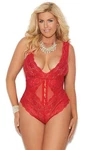Red Lace Teddy Plunge Scalloped Trim Buttons Keyhole Back Mesh 7223 Plus Size 2X. Fixed Price $33.14.